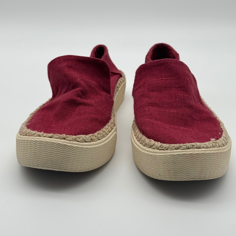 TOMS sz 8.5 Red Canvas Espadrille Platform Slip On Shoes Women's Casual Comfort - Picture 5 of 9